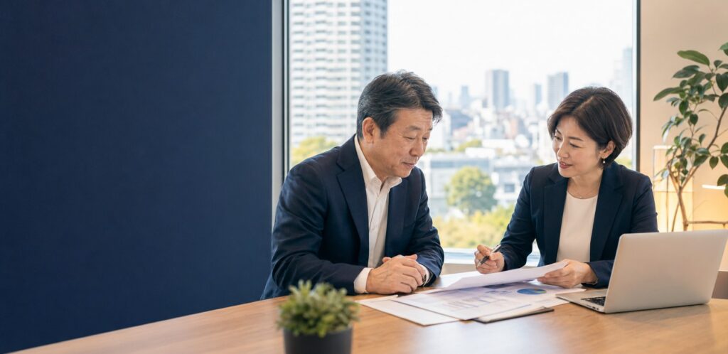 立川市の会社売却を相談する経営者とM&Aアドバイザー