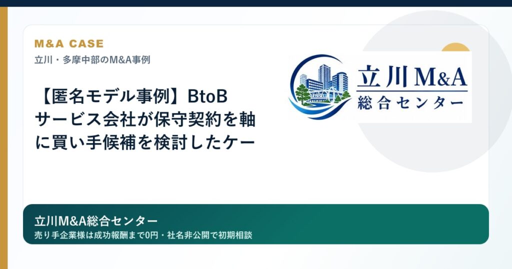 【匿名モデル事例】BtoBサービス会社が保守契約を軸に買い手候補を検討したケースのロゴ入りアイキャッチ画像