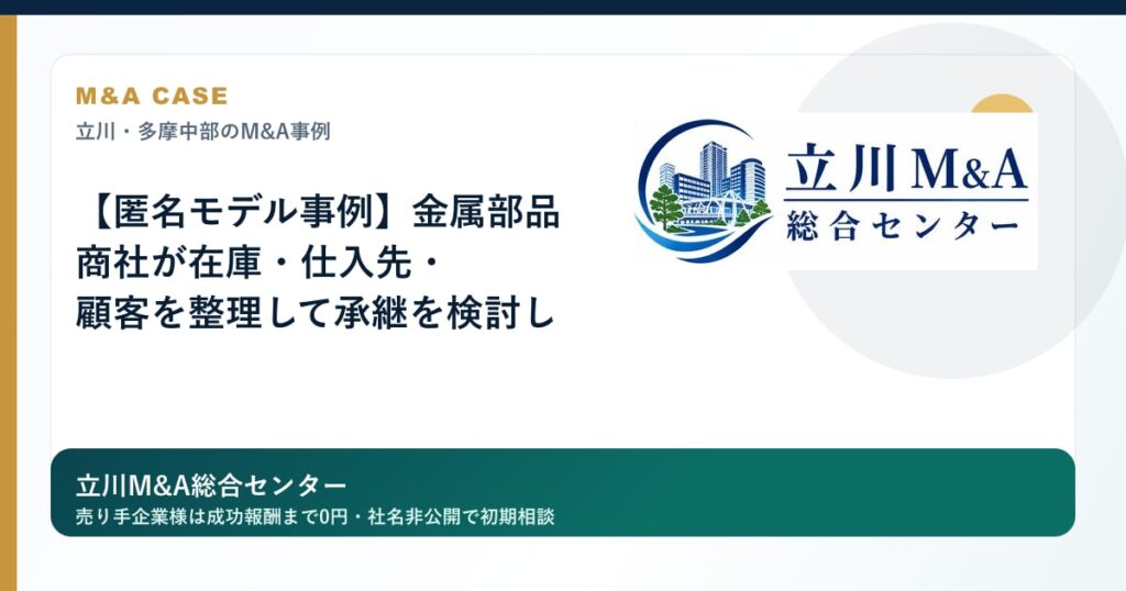 【匿名モデル事例】金属部品商社が在庫・仕入先・顧客を整理して承継を検討したケースのロゴ入りアイキャッチ画像