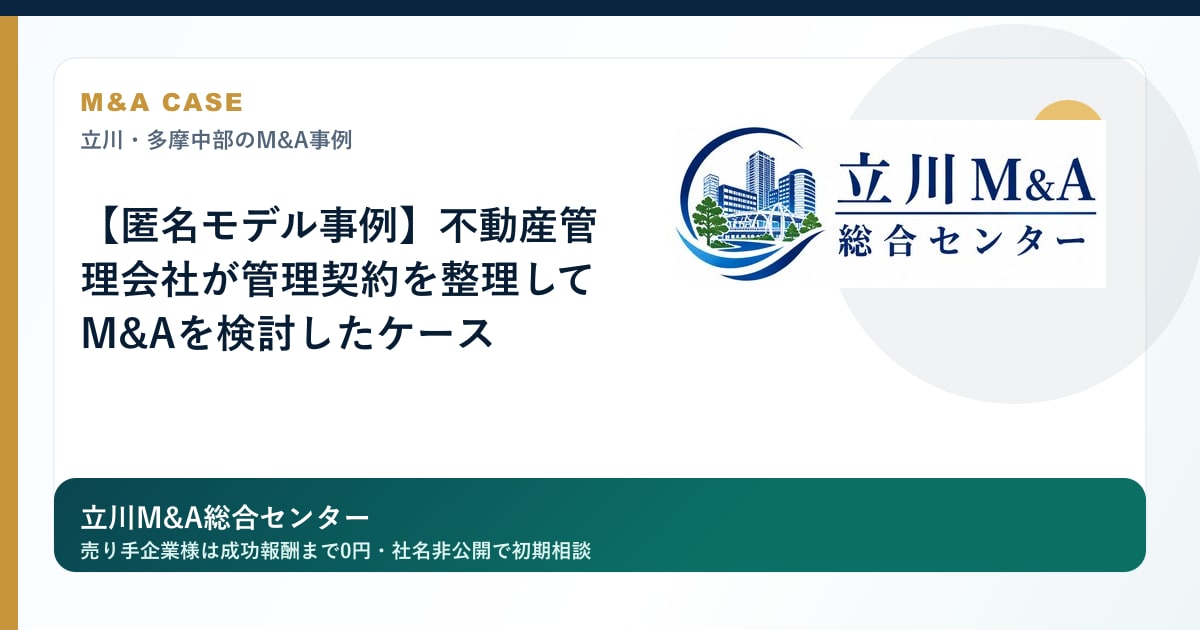 【匿名モデル事例】不動産管理会社が管理契約を整理してM&Aを検討したケースのロゴ入りアイキャッチ画像