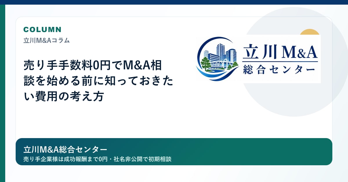 売り手手数料0円でM&A相談を始める前に知っておきたい費用の考え方のロゴ入りアイキャッチ画像