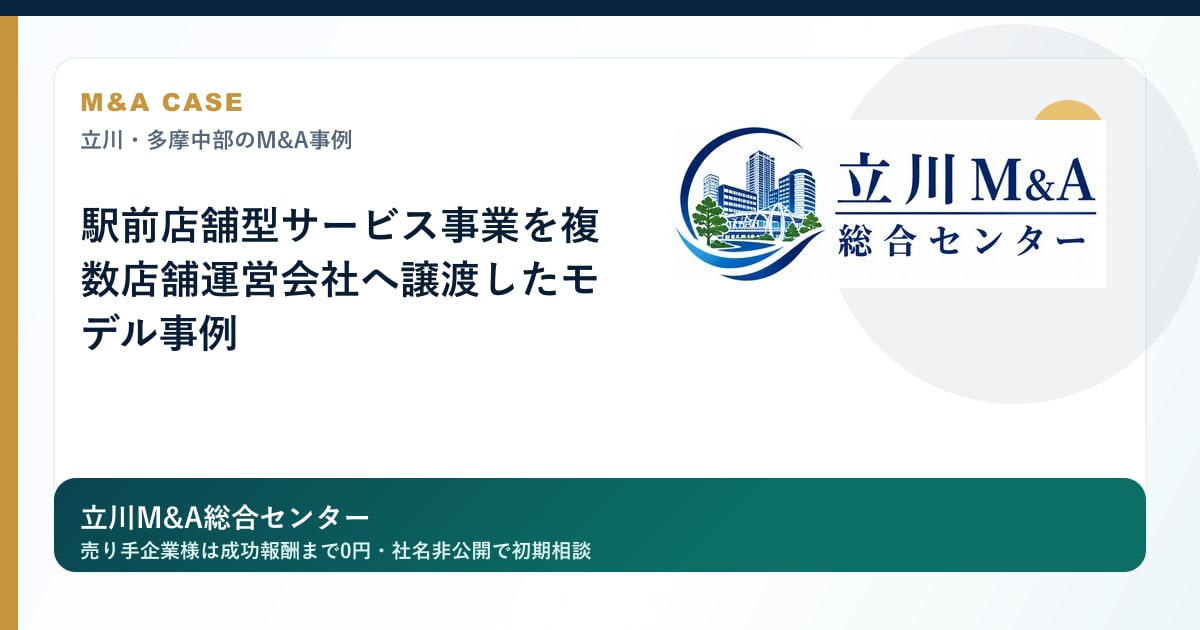 駅前店舗型サービス事業を複数店舗運営会社へ譲渡したモデル事例のロゴ入りアイキャッチ画像