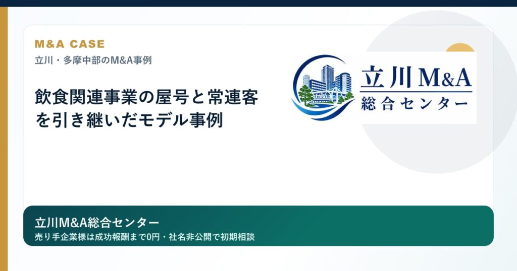 飲食関連事業の屋号と常連客を引き継いだモデル事例のロゴ入りアイキャッチ画像