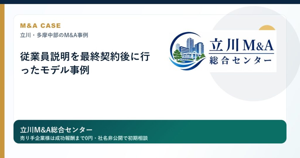 従業員説明を最終契約後に行ったモデル事例のロゴ入りアイキャッチ画像