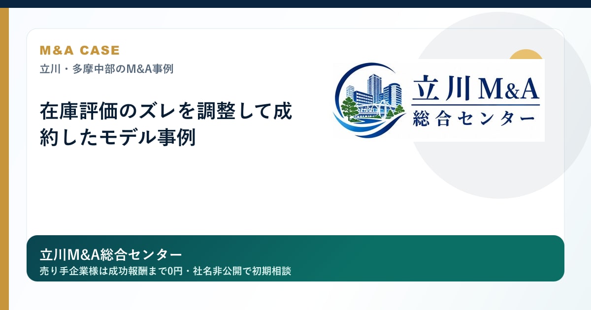 在庫評価のズレを調整して成約したモデル事例のロゴ入りアイキャッチ画像