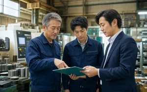 立川市周辺の製造業オーナーが事業承継について相談する様子